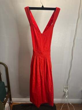 Red Orange Cross-Back Sleeveless Pleated Midi Dress